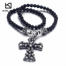 KALNE African Glass Beads 50cm 60cm 75cm Chain Necklace Men Punk Stainless Steel Skull Cross Jewelry Statement Necklace Jewelry 2024 - buy cheap