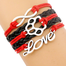 Dog Paw Infinity Love Charm Bracelets Handmade Red Black Women Men Girl Unisex Boy Jewelry Gift Custom Colors 2024 - buy cheap