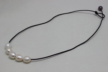 Handmade Leather Pearl Jewelry Rice Black Color Leather 5 White & 1 Black Freshwater Pearl Necklace 10X12MM 18 Inches No Metal 2024 - buy cheap