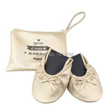 Free Shipping ! Hot Selling Lady Gold Folding Ballerina Shoes with Pouch Printed 2024 - buy cheap