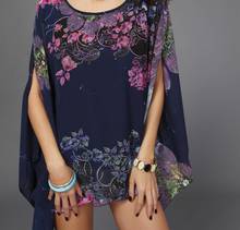 Boho Batwing Sleeve Chiffon Blouse New Arrive Summer Women Casual Floral Print Shirts BeachTops Peplum Blusas Robe 2024 - buy cheap