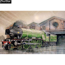 Pintura de diamante cuadrado completo 5D DIY, bordado de "Tren Verde", mosaico de punto de cruz, decoración del hogar, regalo CJ49 2024 - compra barato