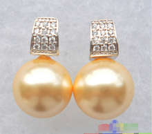 Fshipping > 12MM yellow round south sea shell pearl earring p3644 lady's $ Jewelry Luxury Girls Wedding Factory wholesale price 2024 - buy cheap