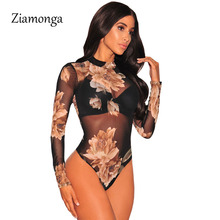 Ziamonga Mulheres Estampa de Leopardo Malha Bodysuits Rompers Senhora Fêmea Sexy Ternos Do Corpo de Manga Comprida Night Club Ma 2024 - compre barato