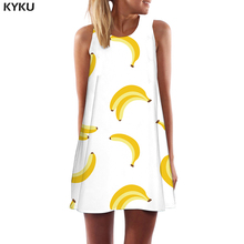 KYKU Banana Dress Women Harajuku Short White Beach Funny Korean Style Sexy Womens Clothing Casual Sleeveless Tunic Wrap Femme 2024 - buy cheap