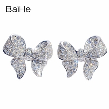 BAIHE-pendientes de oro blanco de 14K con diamantes naturales, Joyería Moderna, con cierre de tuerca 2024 - compra barato