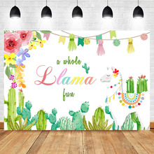 Llama Fun Backdrop Llama Birthday Photography Backdrops Mexican Llama Watercolor Floral Cactus Photo Background Baby Shower 2024 - buy cheap