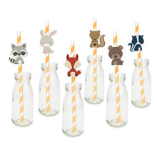 Pajitas de papel de animales del bosque, suministros festivos para fiesta de cumpleaños, decoración, 24 Uds. 2024 - compra barato