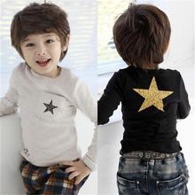 Camisetas de primavera para niños, camisetas de algodón de manga larga con estrellas, camisas de fondo, camisetas grises y negras para niños, 2017 2024 - compra barato