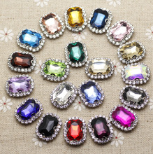 20pcs 10*14mm Mix Color Rectangle Sew On Rhinestone With Claw Setting Silver Back Crystal rhinestone Button  With Holes 2024 - buy cheap