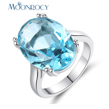 MOONROCY Silver Color Vintage Oval Blue Crystal Rings for Women Wedding Party Gift Lover Gift Drop Shipping Fashion Jewelry 2024 - buy cheap