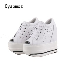 Cyabmoz sapatos femininos de salto alto, calçados de aumento de altura vazados plataforma peep toe sapatos de festa para mulheres 2024 - compre barato