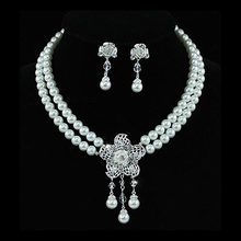 Wholesale Bridal Wedding Party Flower White Simulated Pearl Necklace Earrings Set CS1205 2024 - buy cheap