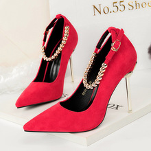 Sapato feminino de salto fino, sapato de escritório com fivela metal ponta fina 10.5cm 2024 - compre barato