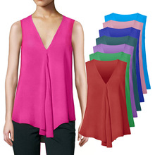 Women Blouses Summer V-Neck Sleeveless Casual Tops Solid Color Shirts Big Size S 6XL Daily 2024 - buy cheap