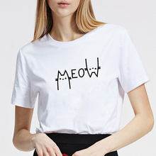 Camiseta de algodón con estampado de gato Meow para mujer, camiseta informal de cuello redondo, camiseta de manga corta Unisex, camisetas gráficas 2024 - compra barato