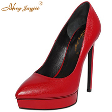 Sexy Vermelho Preto Bege Couro Pontas Do Dedo Do Pé da Plataforma de Salto Alto Bombas Casual & Party & Wedding Shoes Mulher Plus Size 4-16 Nancyjayjii 2024 - compre barato