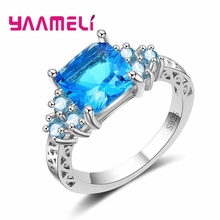 High Quality  Women Ladies Best Jewelry Lucury Square Blue CZ Zirconia 925 Sterling Silver Rings For Women Party Prom 2024 - buy cheap
