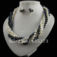 ¡Encantador! Conjunto de joyas de perlas 5 filas AA 8-9mm color blanco perla de agua dulce genuina y cristal collar pendiente envío gratis A2464 2024 - compra barato