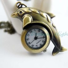 New Arrival dolphin Pendant Sweater Chain quartz Watch Antique Bronze Chain Jewelcy Pocket Watch 12pcs/lot Free Shipping 2024 - buy cheap