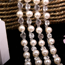 Adornos de cristal con perlas de 1 cm para ropa, adornos de diamantes de imitación para ropa, bolsos, sombreros, apliques para vestido de novia, manualidades de costura, collares pequeños, 1 yarda 2024 - compra barato