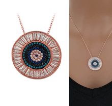 2018 modern jewelry rose gold color AAA cubic zirconia top quality geometric round pendant link chain evil eye disco necklace 2024 - buy cheap