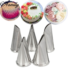 Aomily 5 unids/set de boquillas para glaseado de pétalos de rosa, conjunto de boquillas de decoración de acero inoxidable para repostería de cupcakes 2024 - compra barato