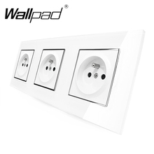 Melhor 3 tomada francesa wallpad luxo branco cristal vidro triplo quadro 16a plug ue francês padrão tomada de parede com garras montagem 2024 - compre barato