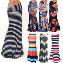 Women's Fashion Plus Size Floor-length Maxi Skirt with Stretch Floral Bodycon Beach Skirt Striped Casual Long Skirt Jupe Falda 2024 - buy cheap