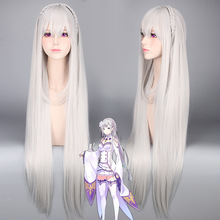 Anime Re:Zero Starting Life In Another World, peluca de Cosplay, color gris plateado, peluca larga de pelo liso, Emilia, peluca trenzada 2024 - compra barato