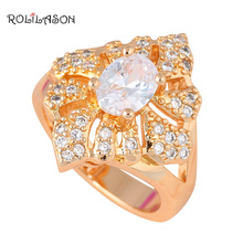 Низкая цена Мода Дизайн Сияющий AAA Белый циркония и кристалл золотой тон кольцо ювелирные изделия США Размеры #7.75 #7 #6 KR243 2024 - купить недорого
