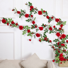 Decoração de parede de casamento, flores artificiais de videira, pendurar falsas, fio de rosas artificiais de plástico, guirlanda de rosas 2024 - compre barato