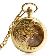 Relógio de luxo dourado phoenix, relógio de bolso mecânico aberto automático 2024 - compre barato