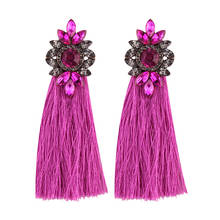 Women Fashion Long Tassel Crystal Dangle Drop Earrings Femme Statement Earrings Fringe Brincos Boucle Silk Fabric Ethnic Jewelry 2024 - buy cheap