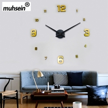 muhsein Gold 3D DIY Large Decorative Wall Clocks Watch Unique Gift Full Black Wall Clock Modern designHome Decoration Big Mirror 2024 - buy cheap