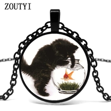 2018/ hot sale, cat and fish logo pendant necklace glass dome pendant necklace, men and women wear necklace. 2024 - buy cheap