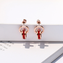 YUN RUO 2018 New Arrival Fashion Luxury Red Zircon Roman Stud Earring Rose Gold Color Woman Gift Titanium Steel Jewelry Not Fade 2024 - buy cheap