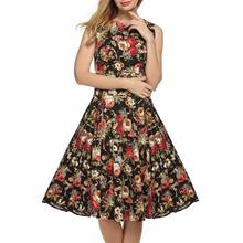 2017 Summer Dress Women Audrey Hepburn Vintage 50s 60s Club Party Dress Casual Floral Print Retro Rockabilly Pinup Dresses New 2024 - buy cheap