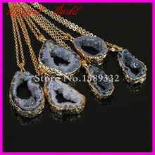 1Pc  Druzy Pendant Necklace Nature Brown Drusy  Slice Pendant Gems Druzy Geode Quartz Pendant Necklace 2024 - buy cheap