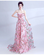 Princesa Vestidos de Noite 2019 de fadas Como baby pink prom Vestidos para lady young manual de flor decorar vestido formal Robe De sarau 2024 - compre barato