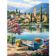 Full square/Round Diamond Painting Cross Stitch river house scenery 3d mosaic kits Diamond Embroidery home Decor gift 2024 - buy cheap