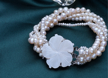 Mulher de casamento jóias 100% real natural branco pérola multicamadas pulseira flor fecho 18cm \ 7 polegada 2024 - compre barato