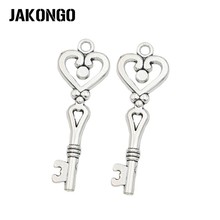 JAKONGO Antique Silver Plated Heart Key Charms Pendant for Jewelry Making Bracelet Accessories DIY Handmade 42x14mm 8PCS/lot 2024 - buy cheap