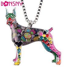 Bonsny Enamel Alloy Standing Floral Doberman Dog Necklace Pendant Collar Choker Trendy Animal Jewelry For Women Girls Gift Party 2024 - buy cheap