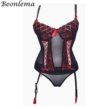 Beonlema Sexy Lace Corset Tops Women Transparent Erotic Lingerie Bustiers Red Rose Underwear With Stocking Belt Modeling Belt 2024 - buy cheap