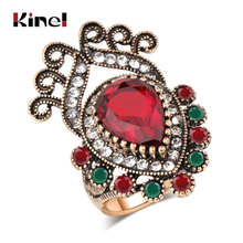 Kinel-anillo rojo Vintage para mujer, flor de cristal de oro antiguo, joyería india, novedad de 2019 2024 - compra barato