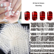 30sheet/lot White And Black 3D Nail Art Stickers Water Transfer Foil Decals Lace Nail Sticker DIY Manicure Nail Decoration Tools 2024 - buy cheap