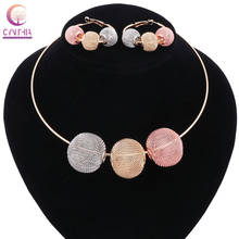 Women gold color Spherical hollow boho Red Golden Gray crystal jewelry sets with earrings statement necklace for party necklace 2024 - buy cheap