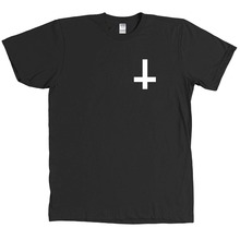Camiseta masculina nova moda masculina t cabeça para baixo cruz um thiest satan preto 2024 - compre barato