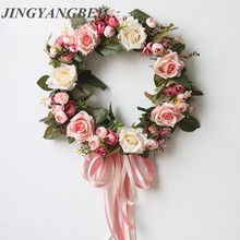 35cm  Artificial Rose flowers Round Wreath Door Hanging Wall Window Decoration Wreath Holiday Festival Wedding Decor 2024 - buy cheap